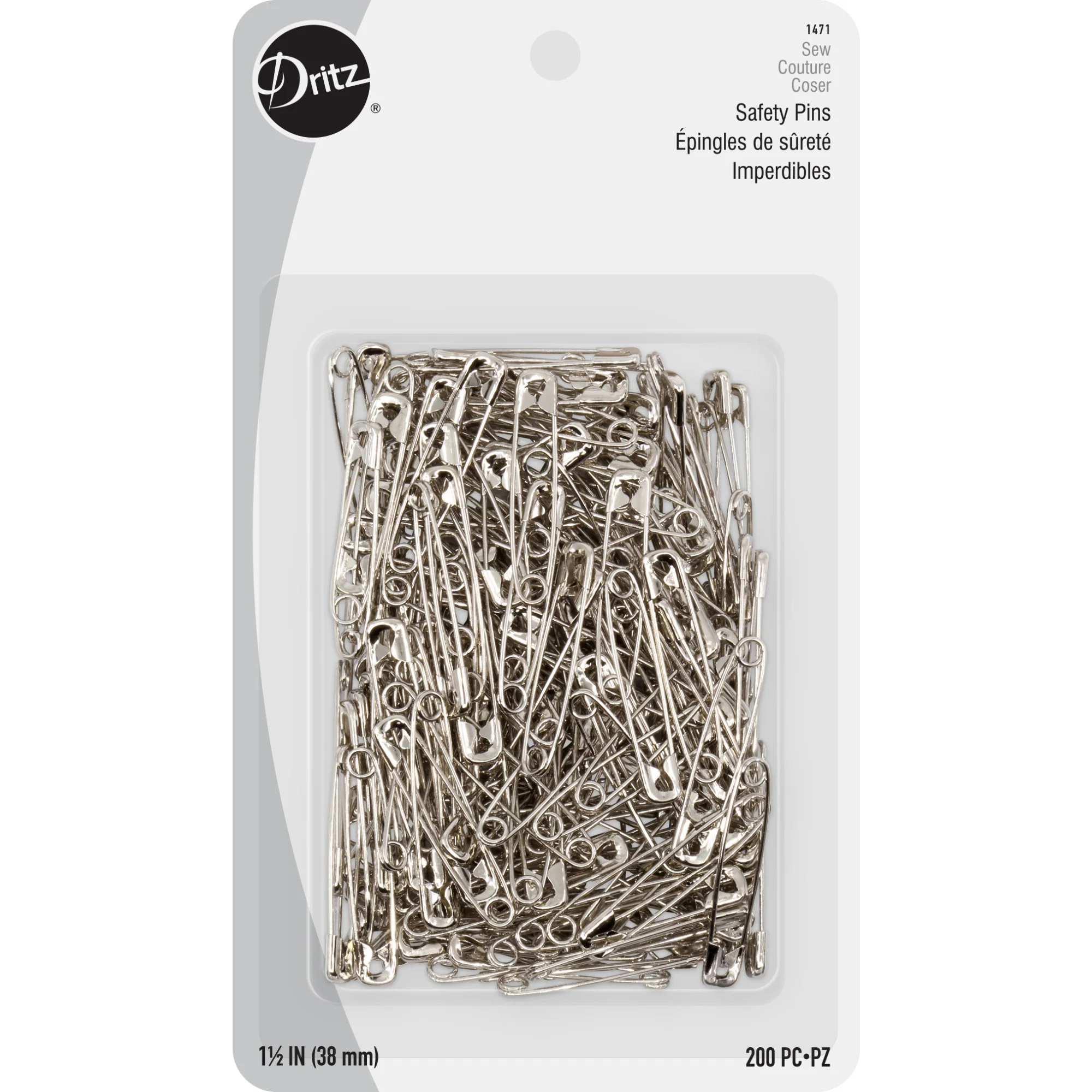 1-1/2" Safety Pins, Nickel, 200 pc
