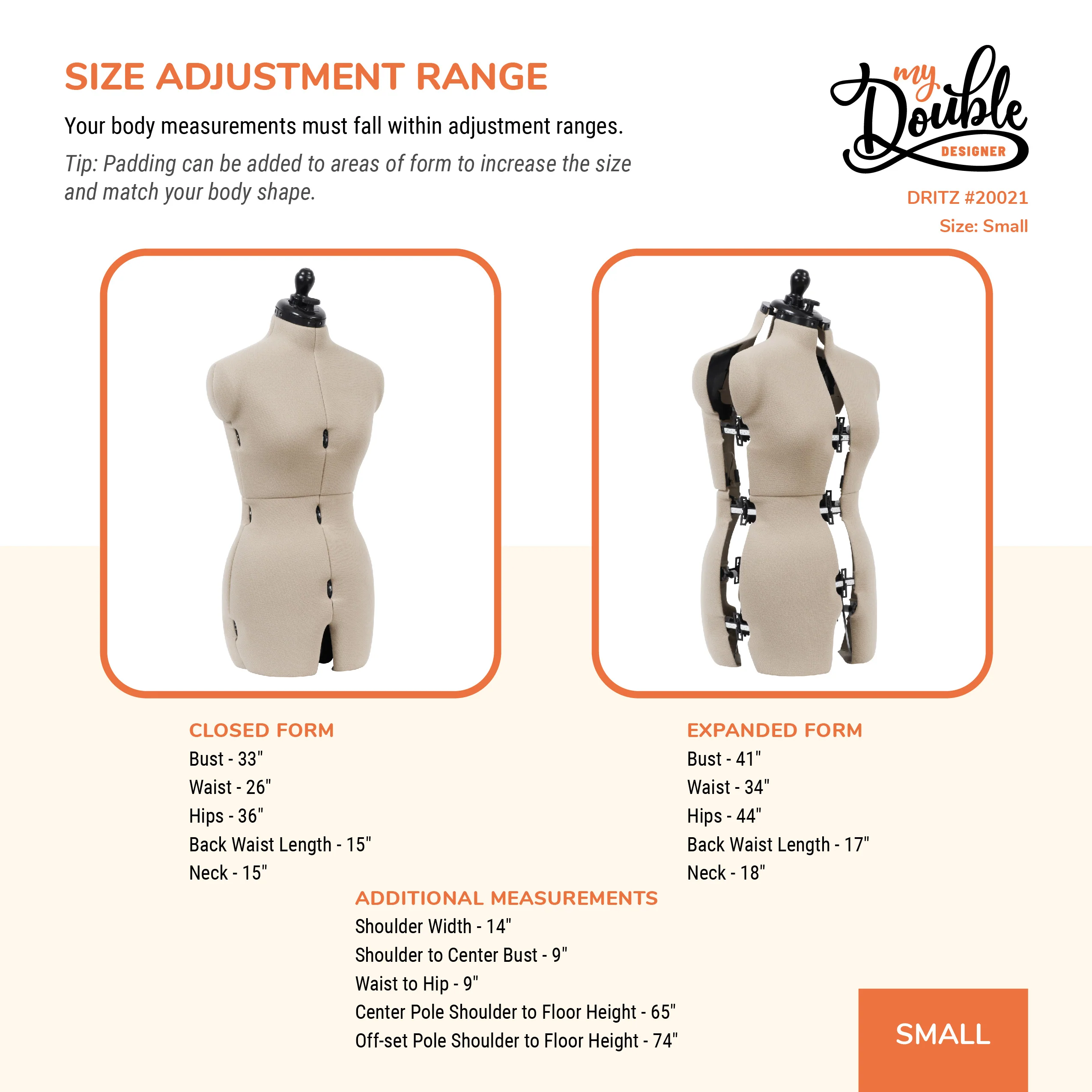 My Double Designer Adjustable Dress Form, Small - Image 3