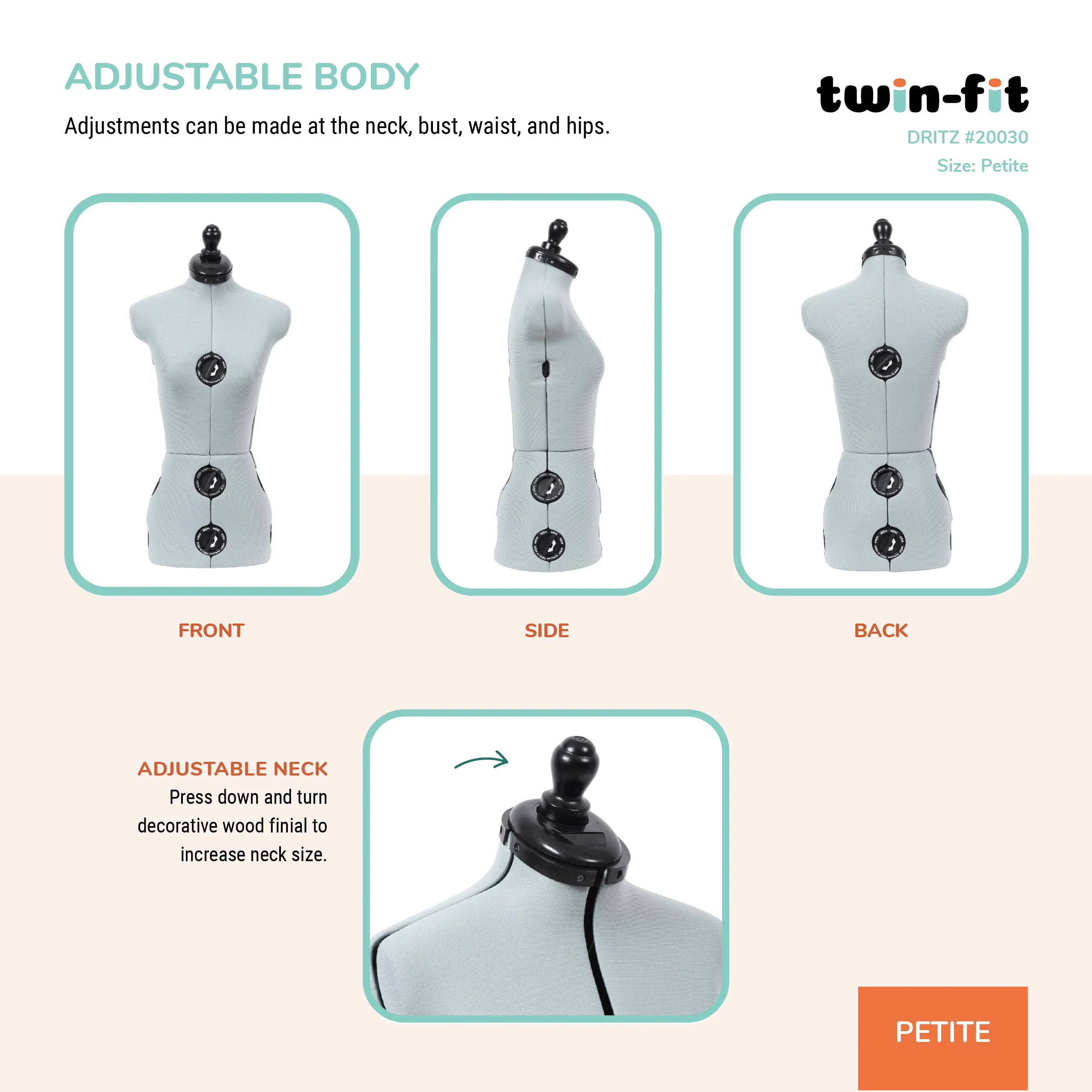 Twin-Fit Adjustable Dress Form, Petite - Image 5