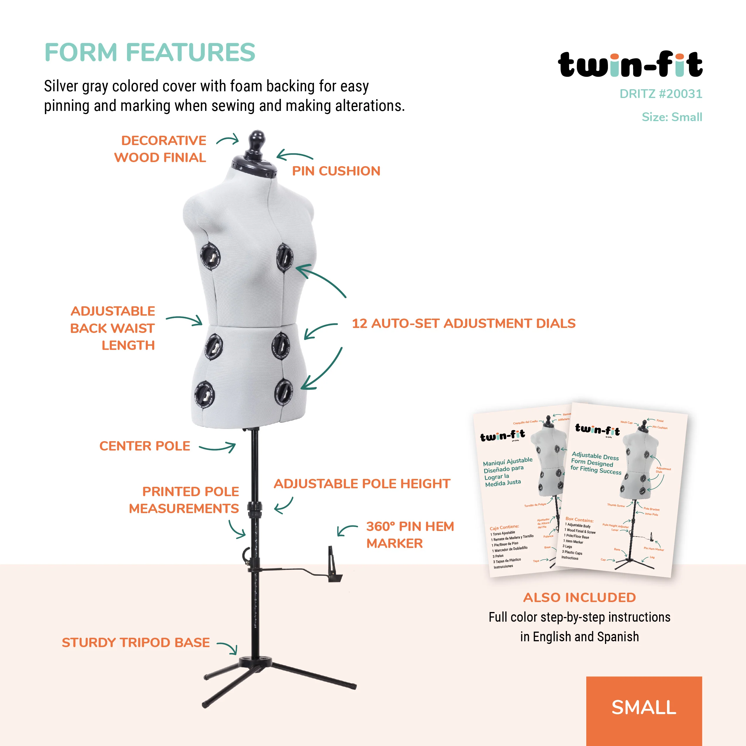 Twin-Fit Adjustable Dress Form, Small - Image 4