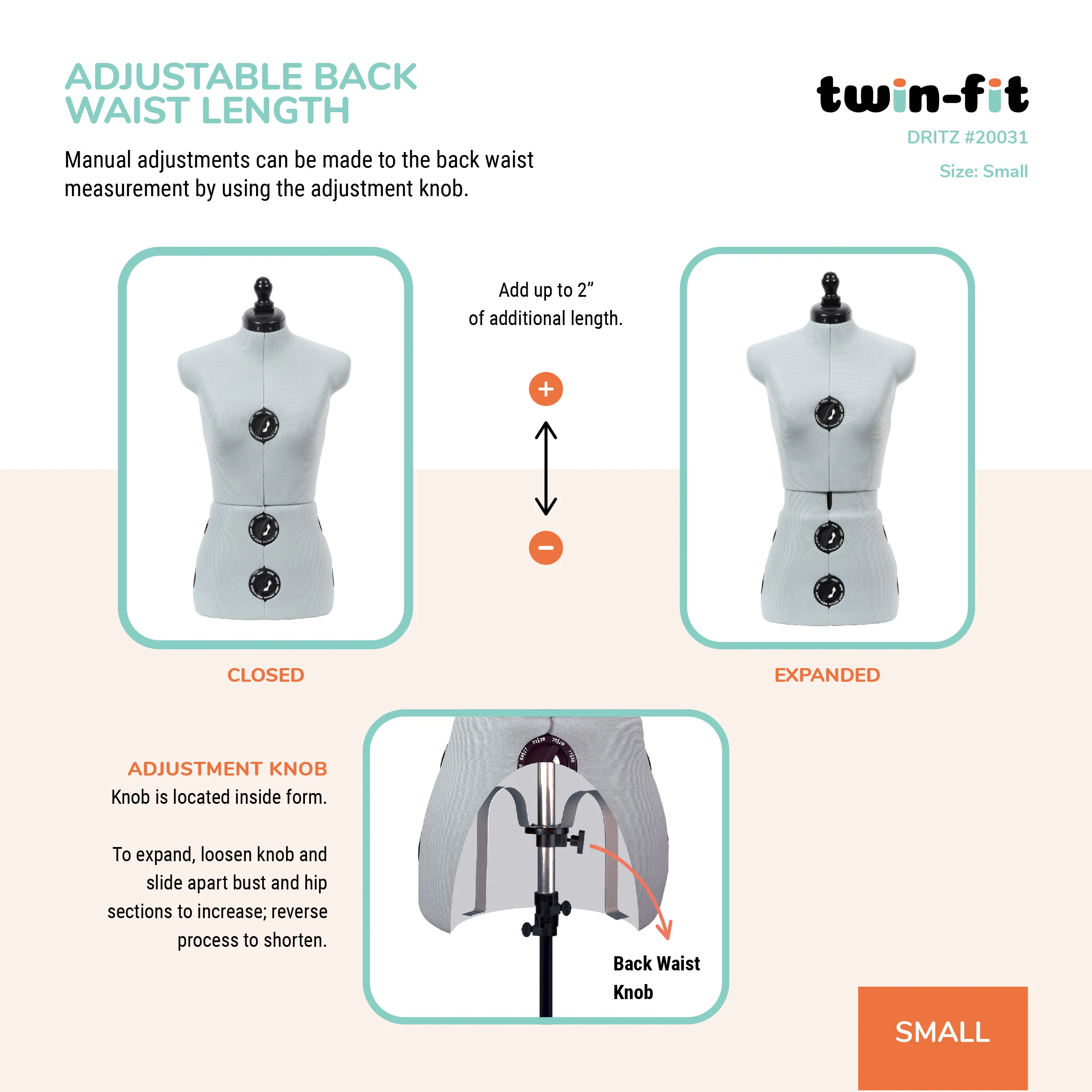 Twin-Fit Adjustable Dress Form, Small - Image 7