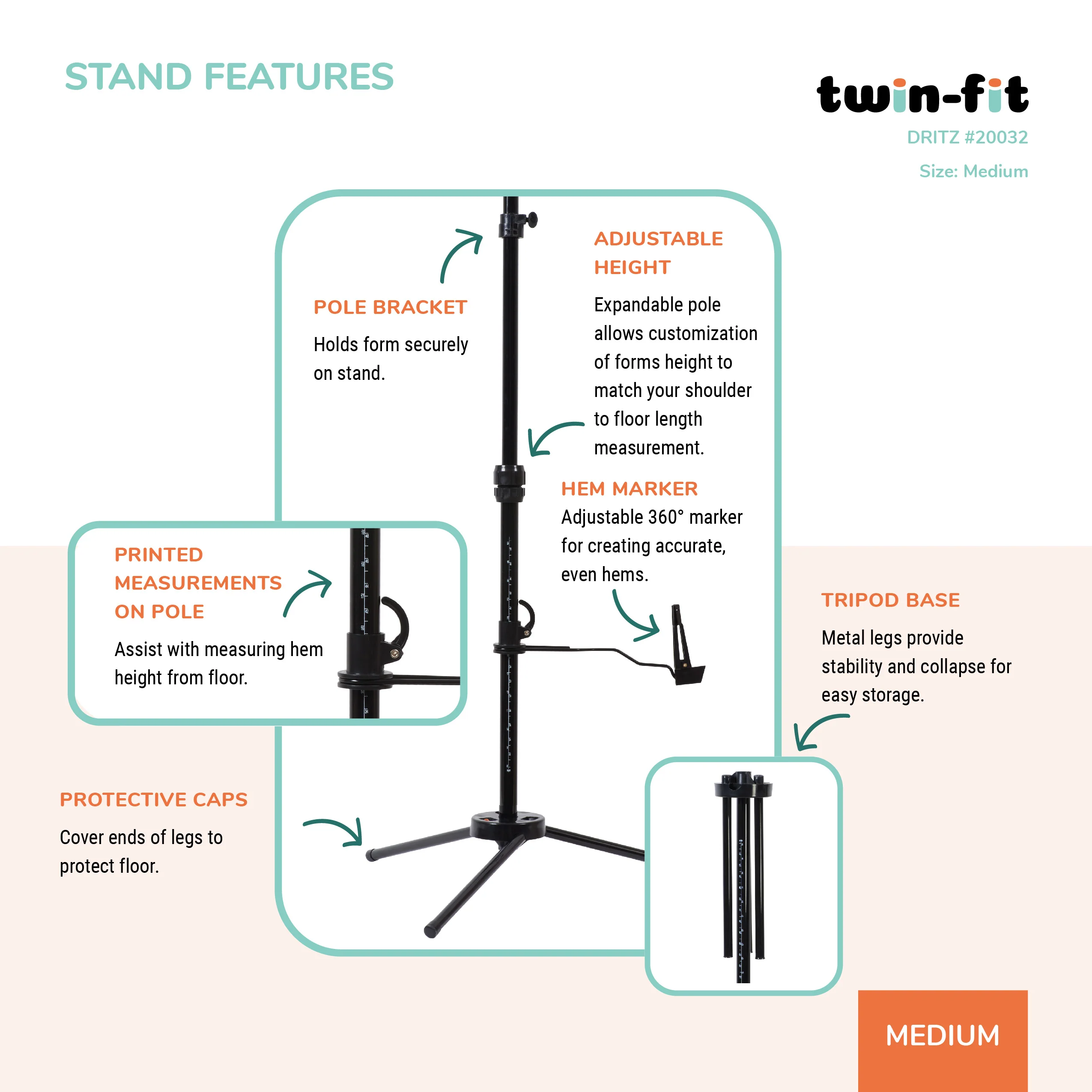 Twin-Fit Adjustable Dress Form, Medium - Image 8