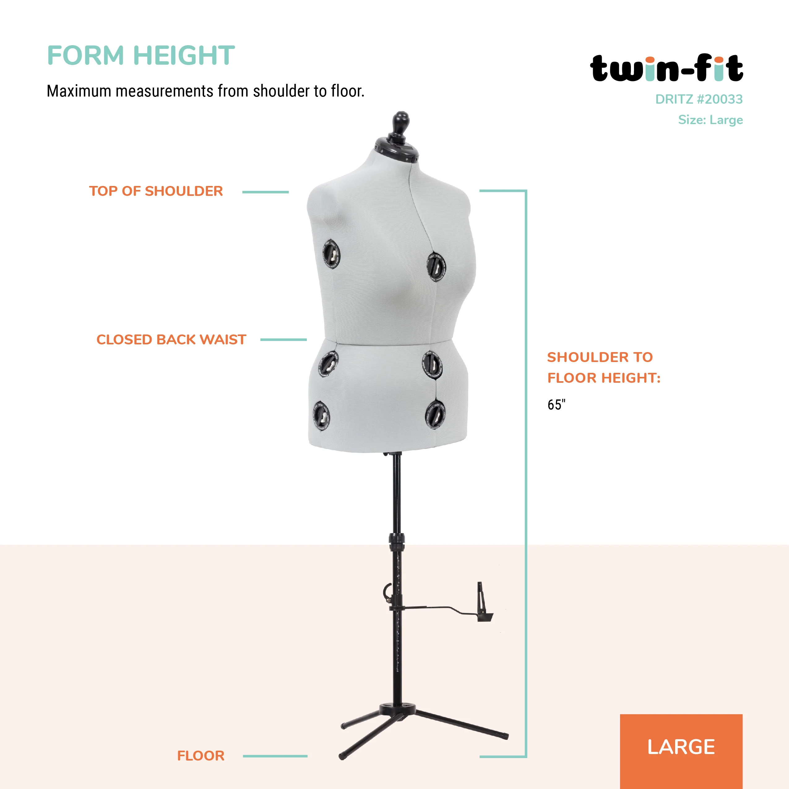 Twin-Fit Adjustable Dress Form, Large - Image 9