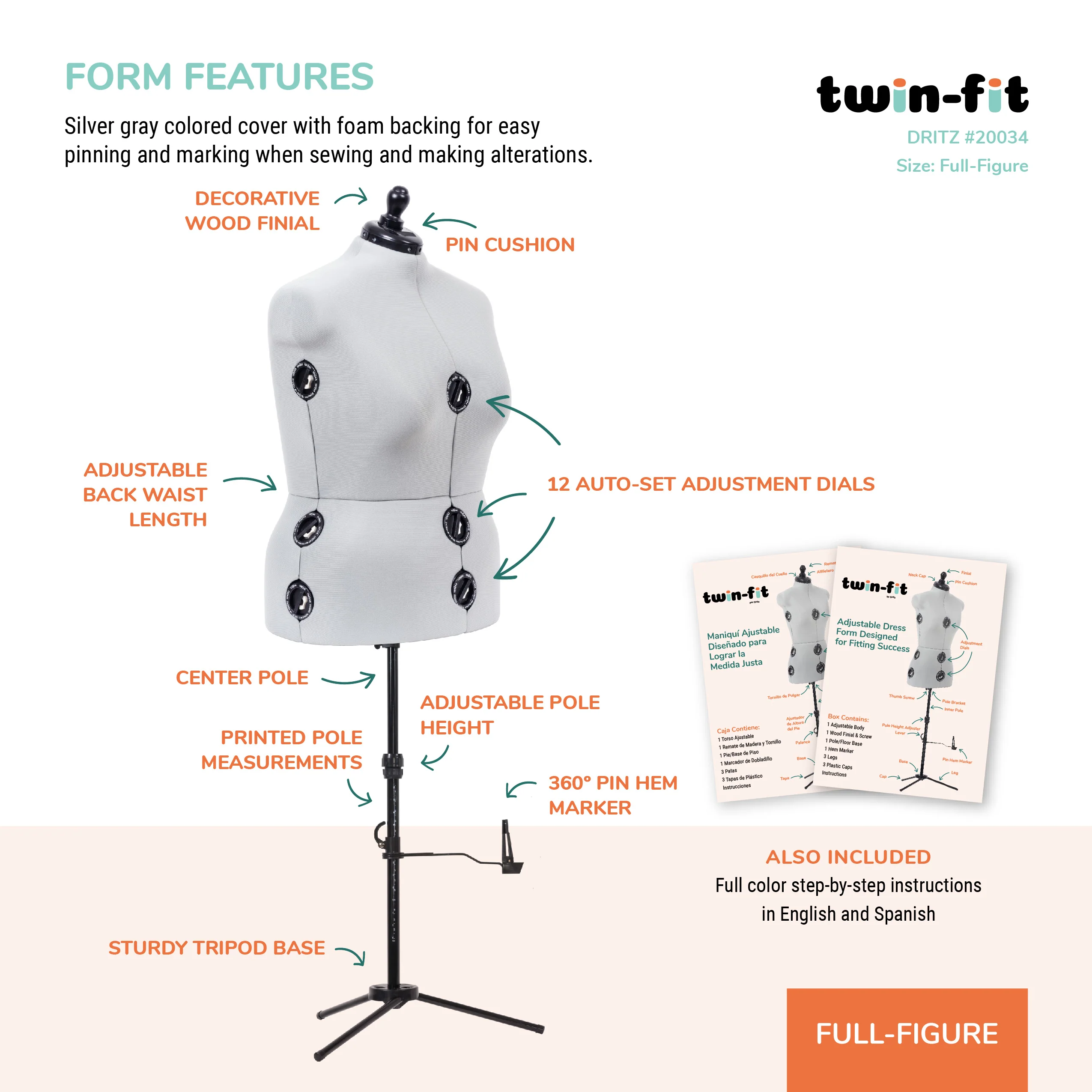 Twin-Fit Adjustable Dress Form, Full-Figure - Image 4