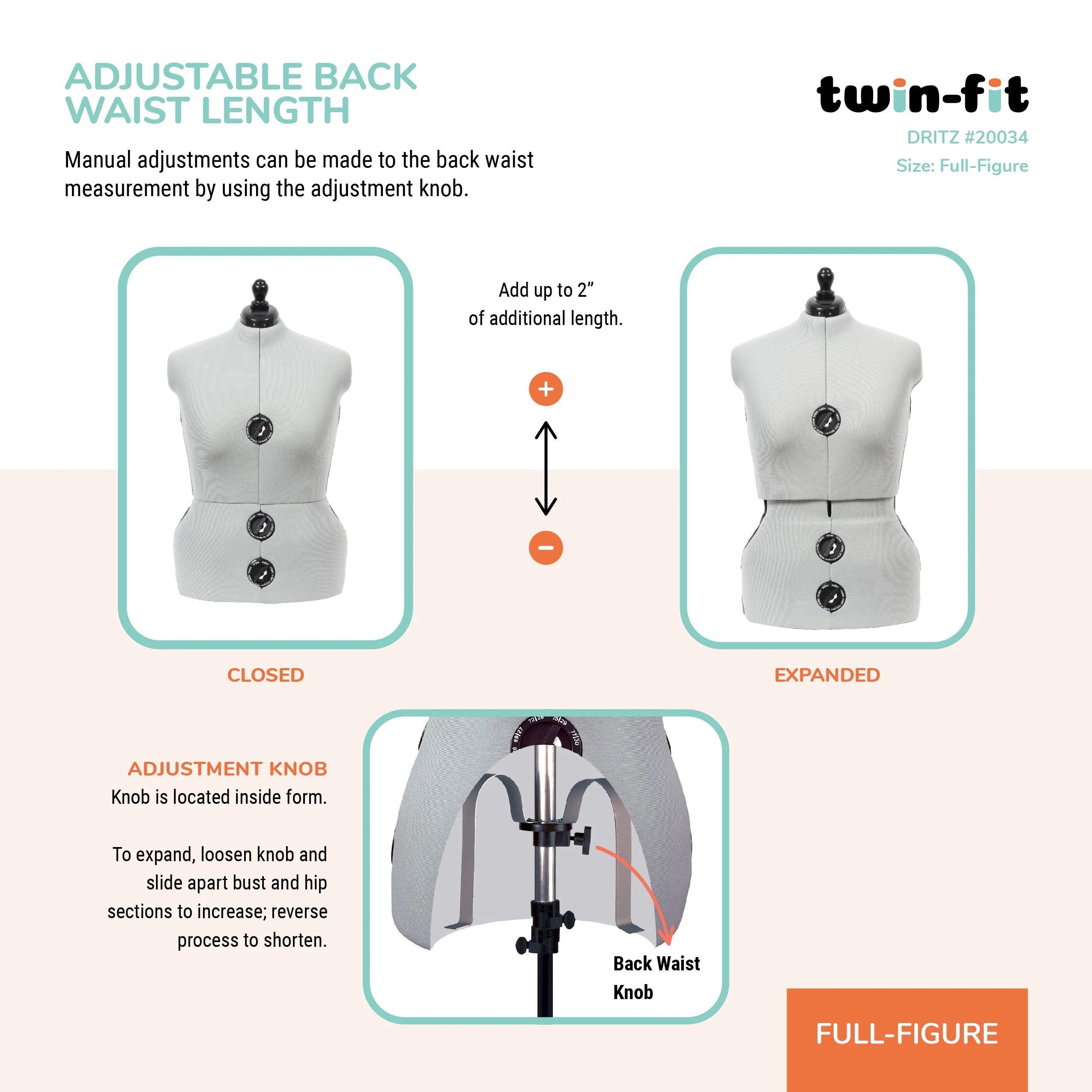 Twin-Fit Adjustable Dress Form, Full-Figure - Image 7