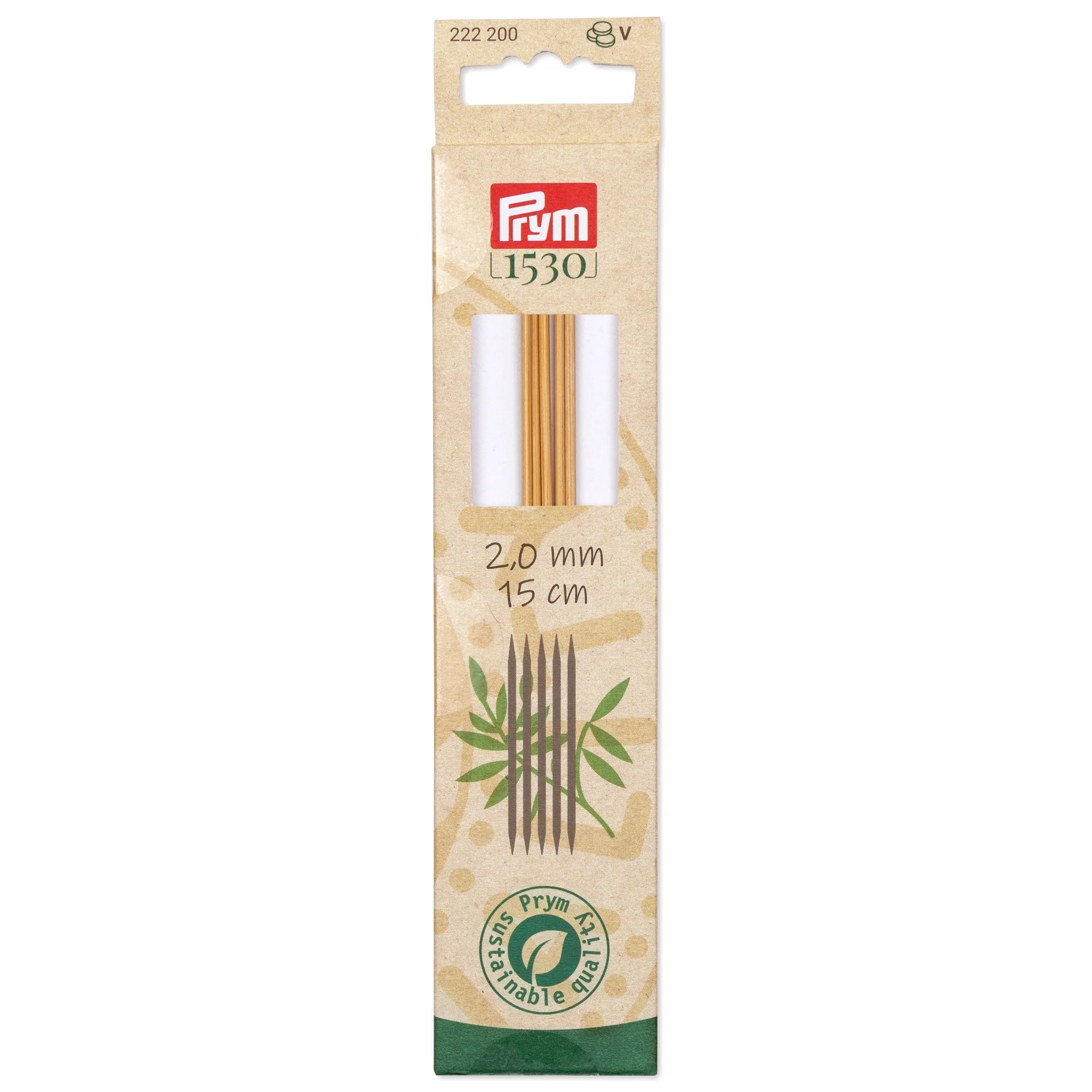 6" Double Point Knitting Needles, Bamboo, US 0 (2mm)