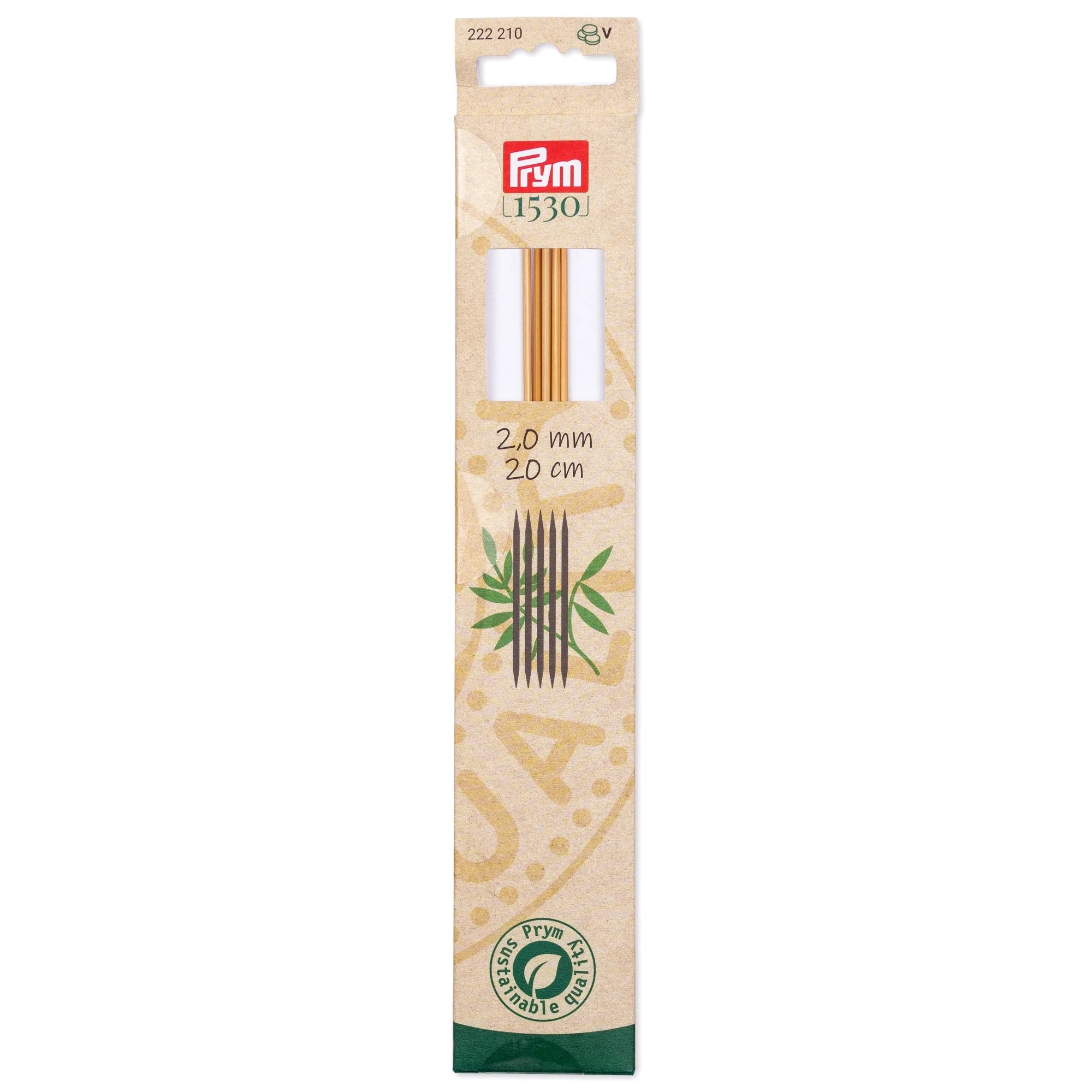 8" Double Point Knitting Needles, Bamboo, US 0 (2mm)