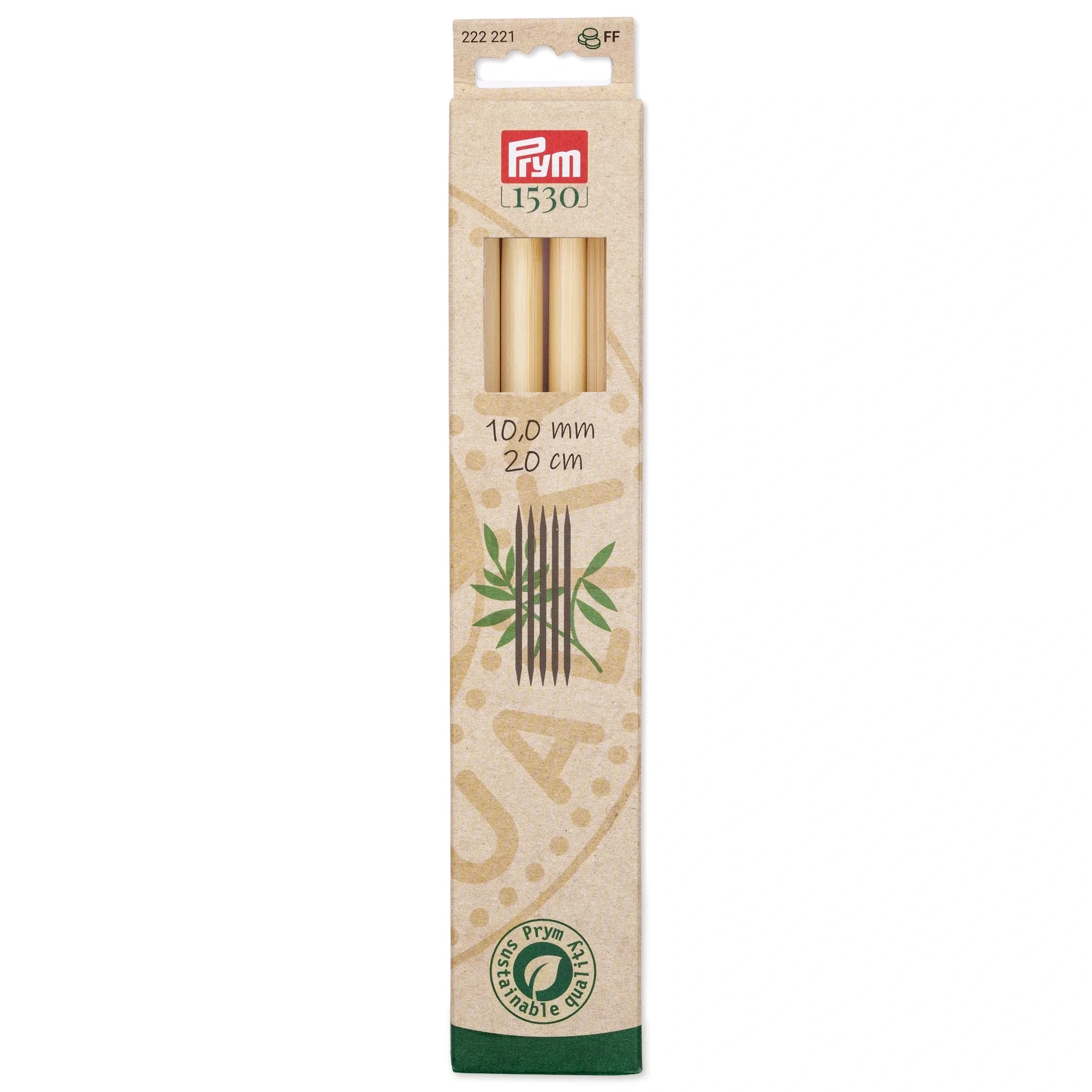 8" Double Point Knitting Needles, Bamboo, US 15 (10mm)