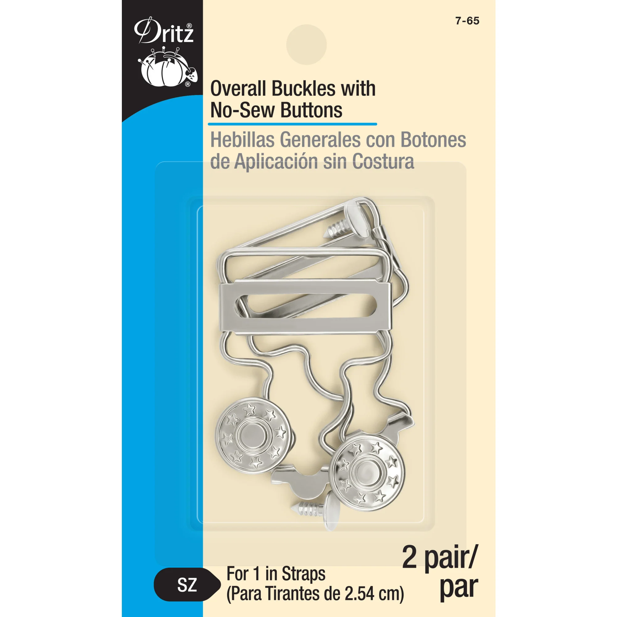 1" Overall Buckles with No-Sew Buttons, Nickel, 2 pc
