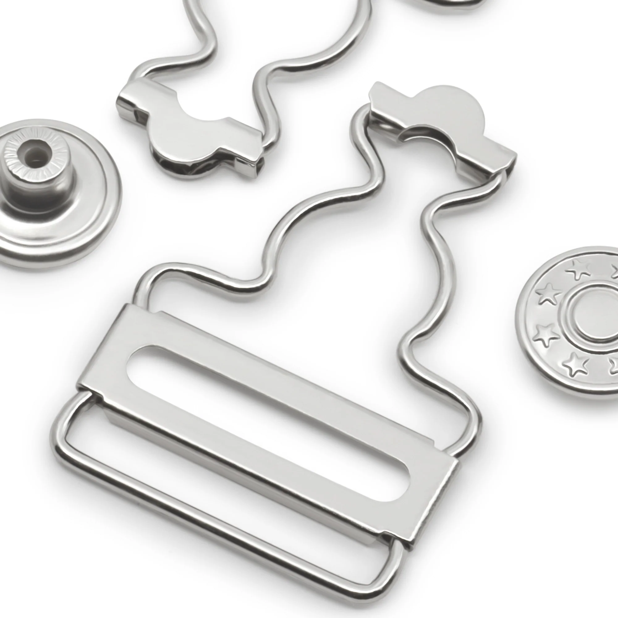 1" Overall Buckles with No-Sew Buttons, Nickel, 2 pc - Image 2