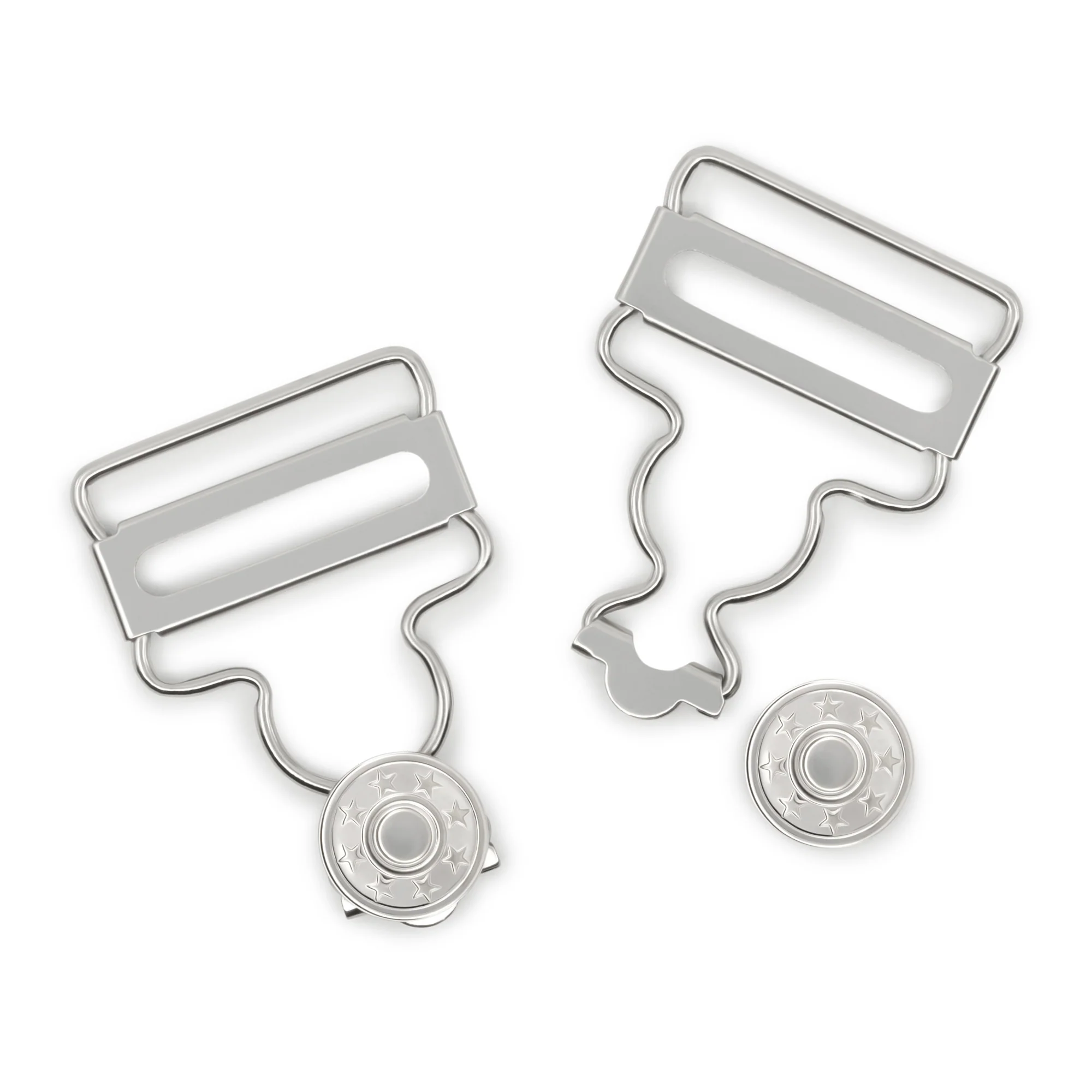 1" Overall Buckles with No-Sew Buttons, Nickel, 2 pc - Image 3
