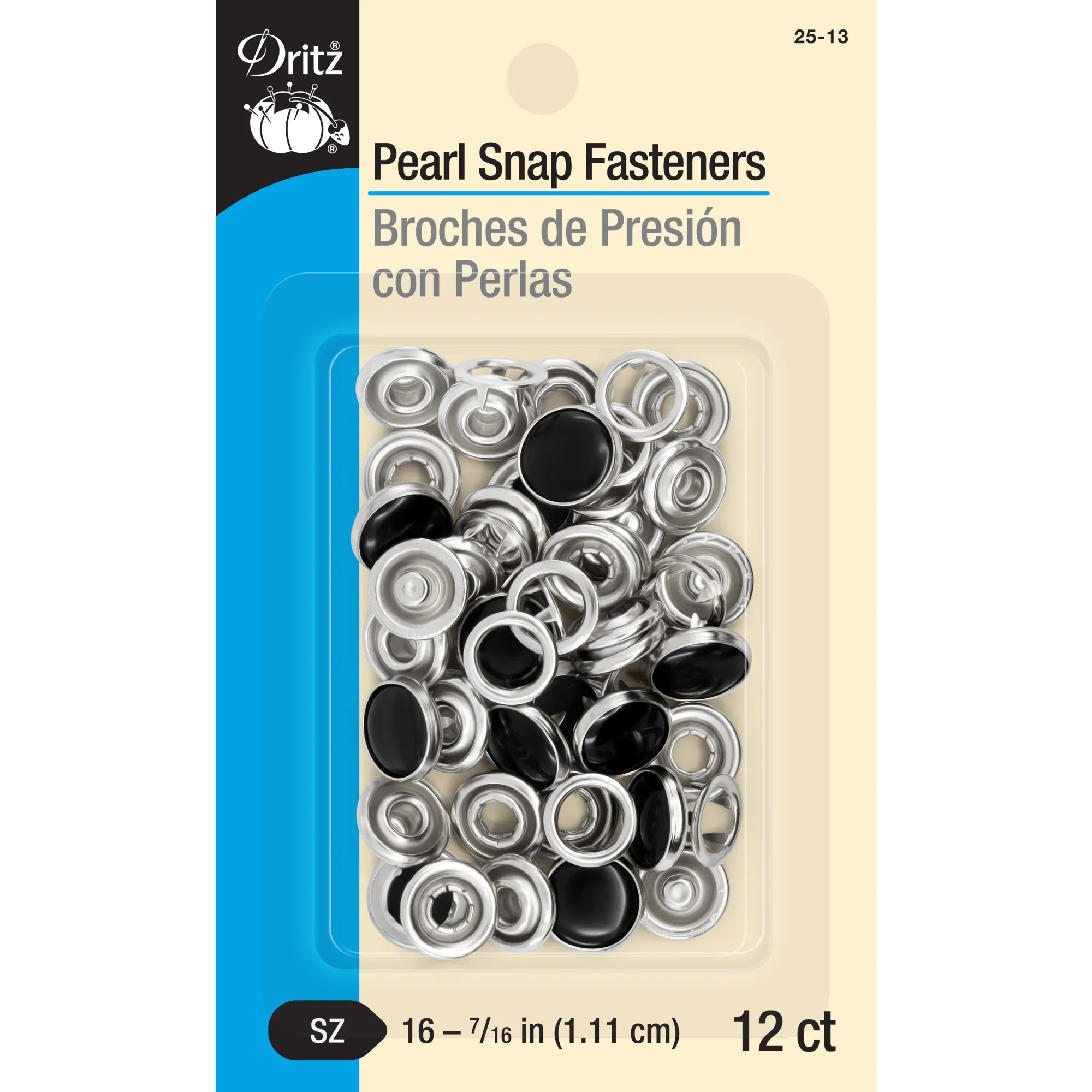 7/16" Pearl Snap Fasteners, 12 Sets, Black
