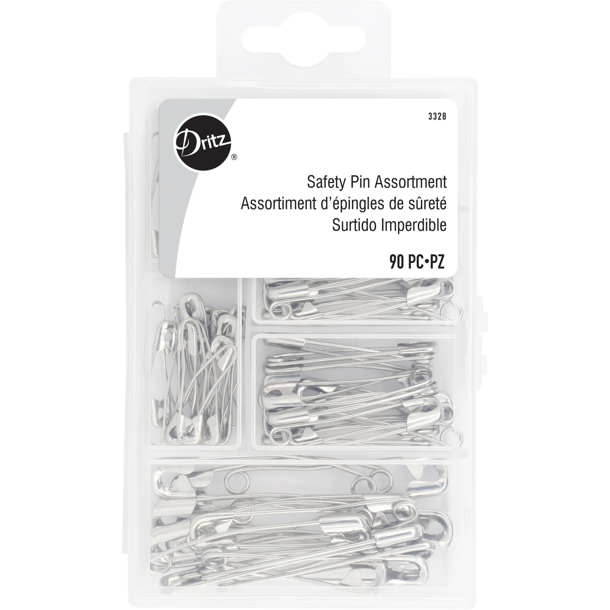 Assorted Curved Safety Pins & Storage Box, 90 pc