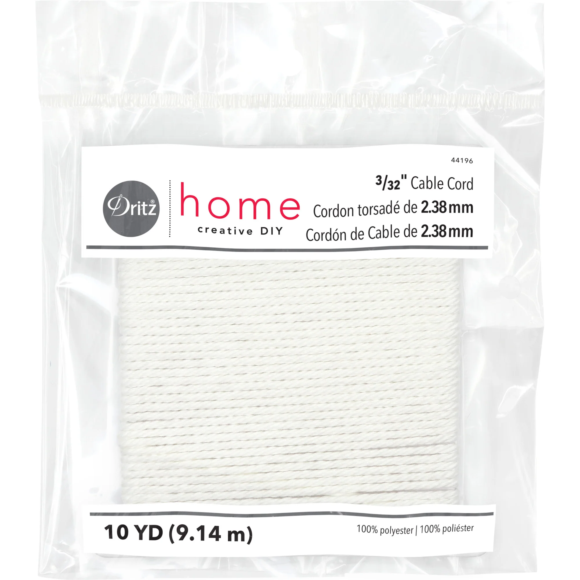 3/32" Cable Cord, White, 10 yd