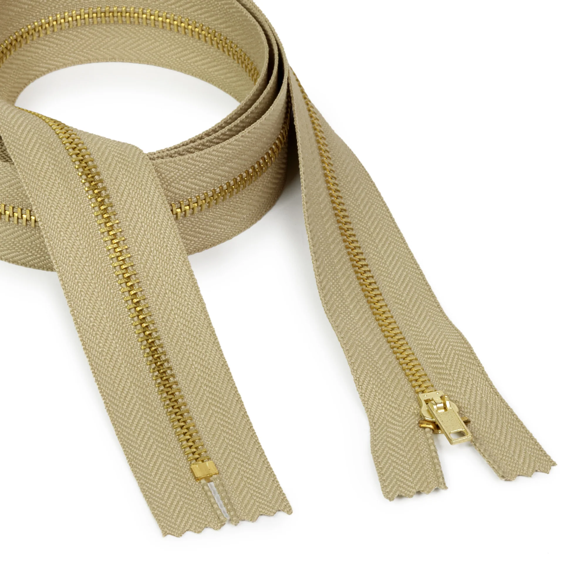 Brass Upholstery Zipper, Beige, 30" - Image 3
