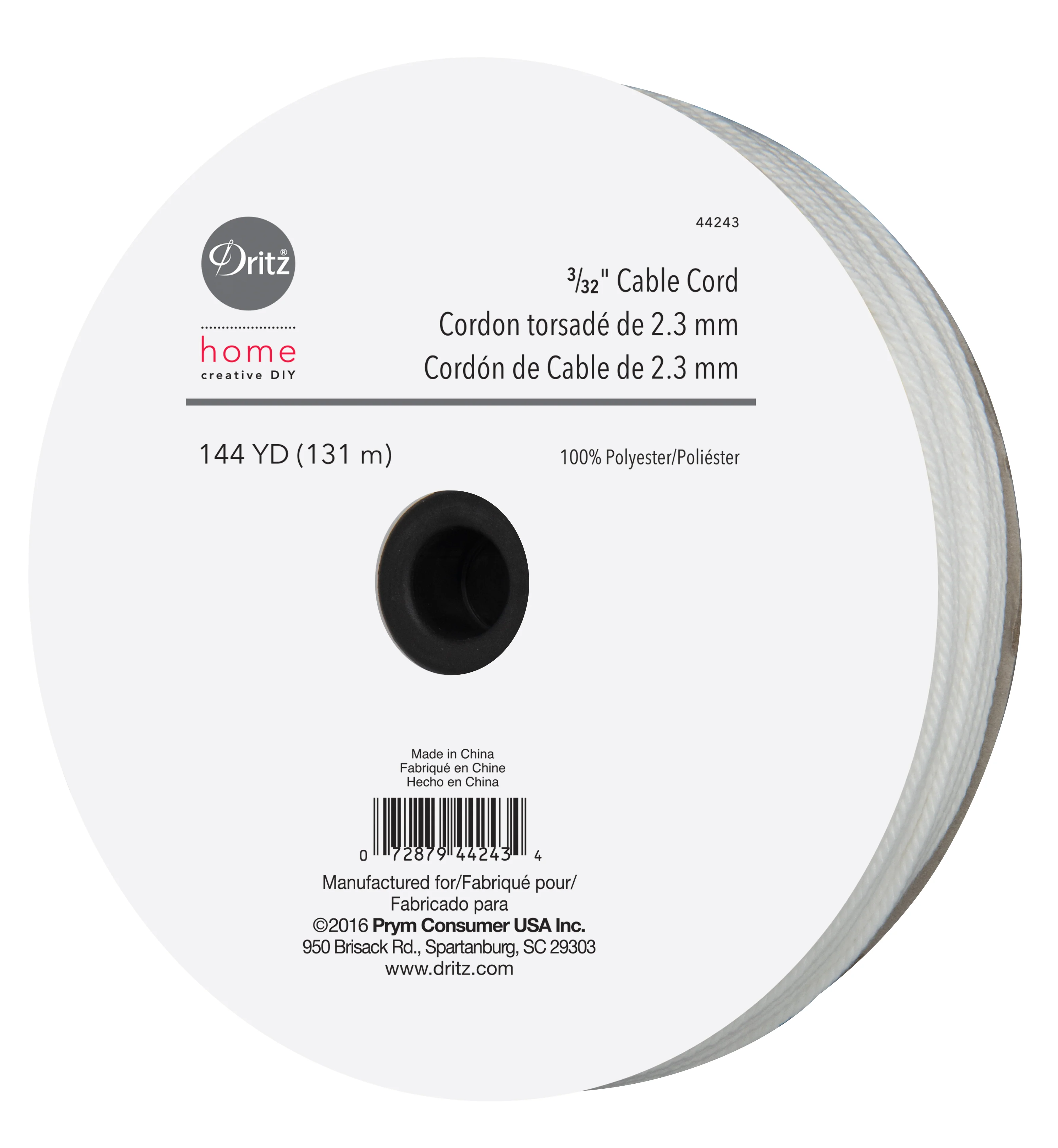 3/32" Cable Cord, White, 144 yd