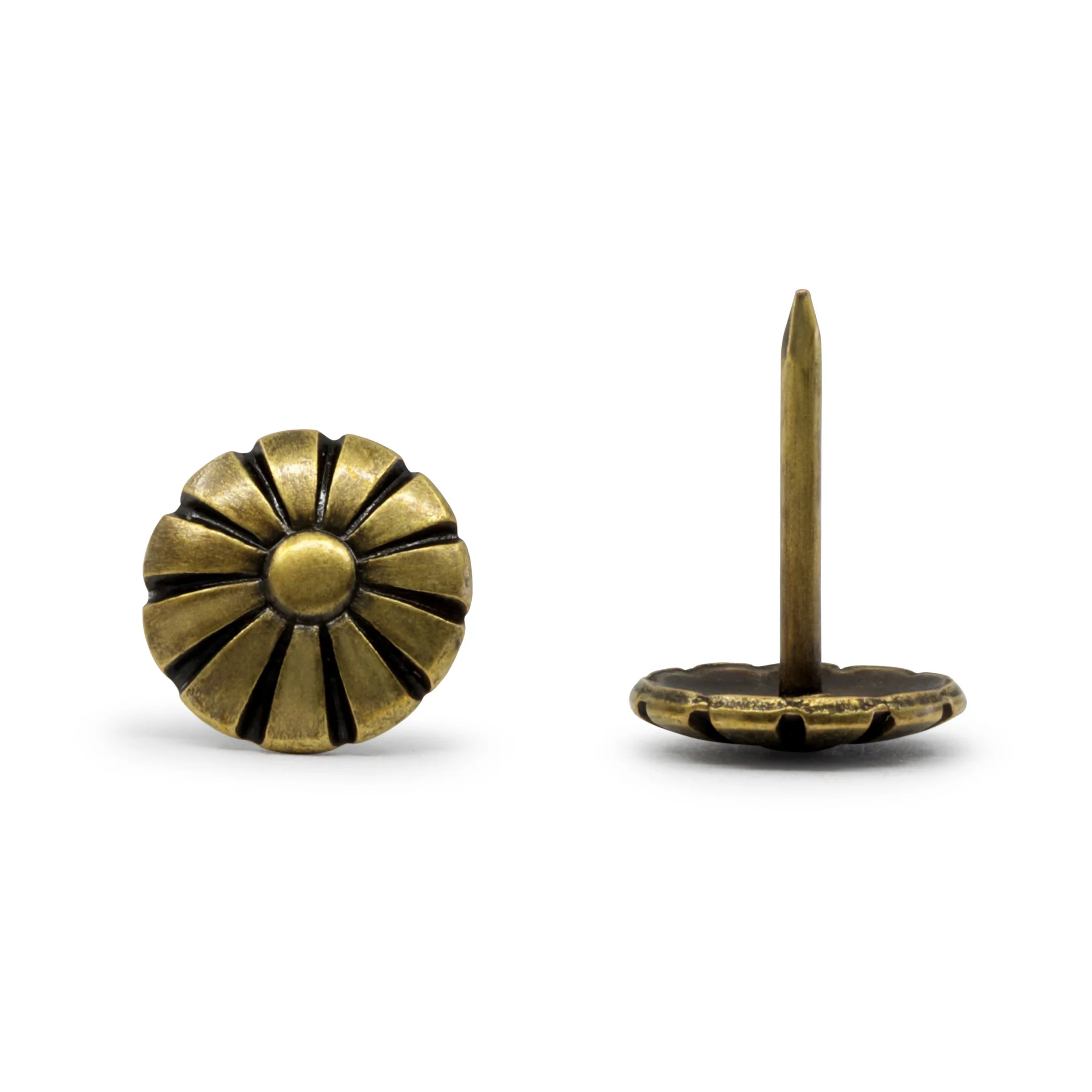 7/16" Decorative Daisy Nailhead Trim, Antique Brass, 5 yd - Image 4