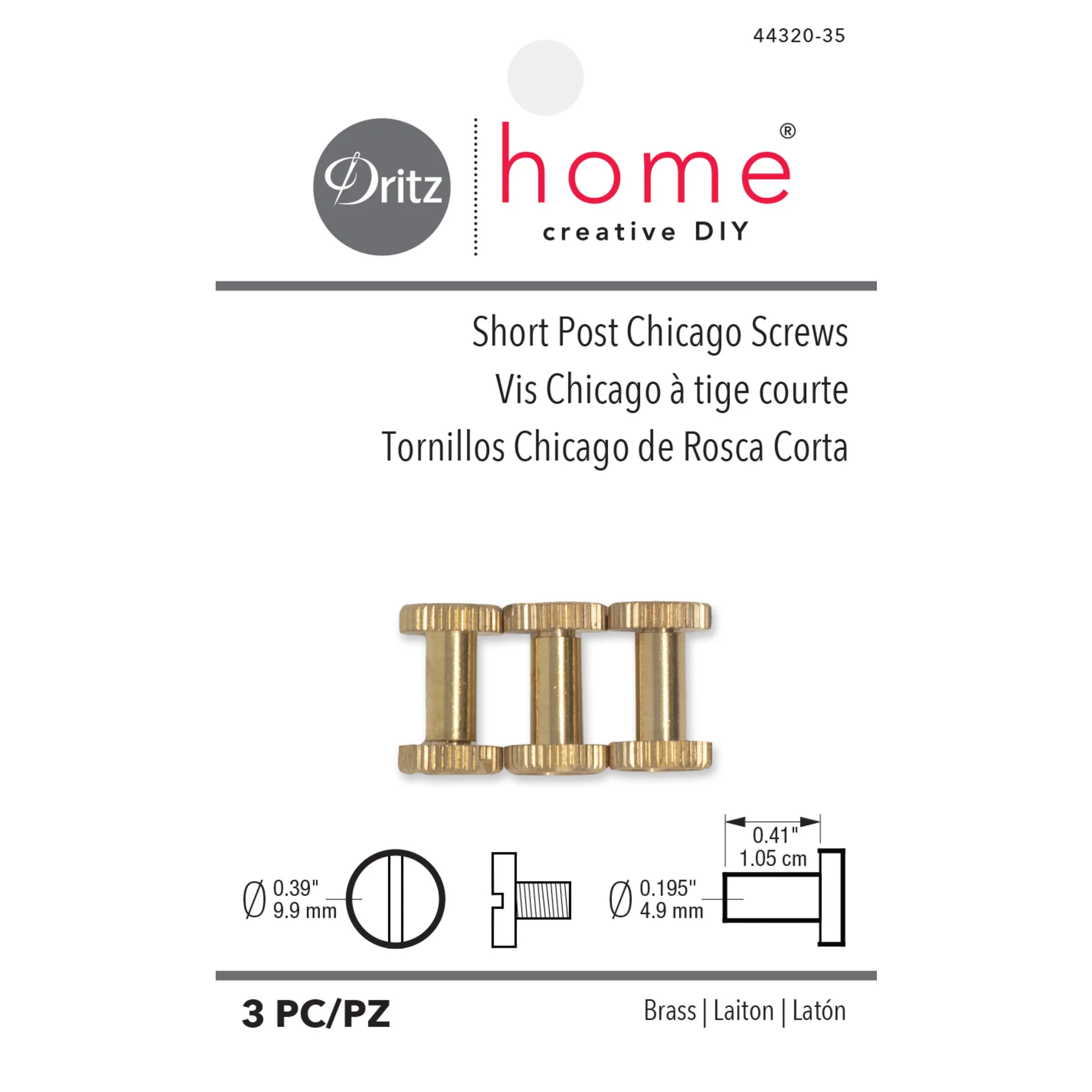 Short Post Chicago Screws, Brass, 3 pc