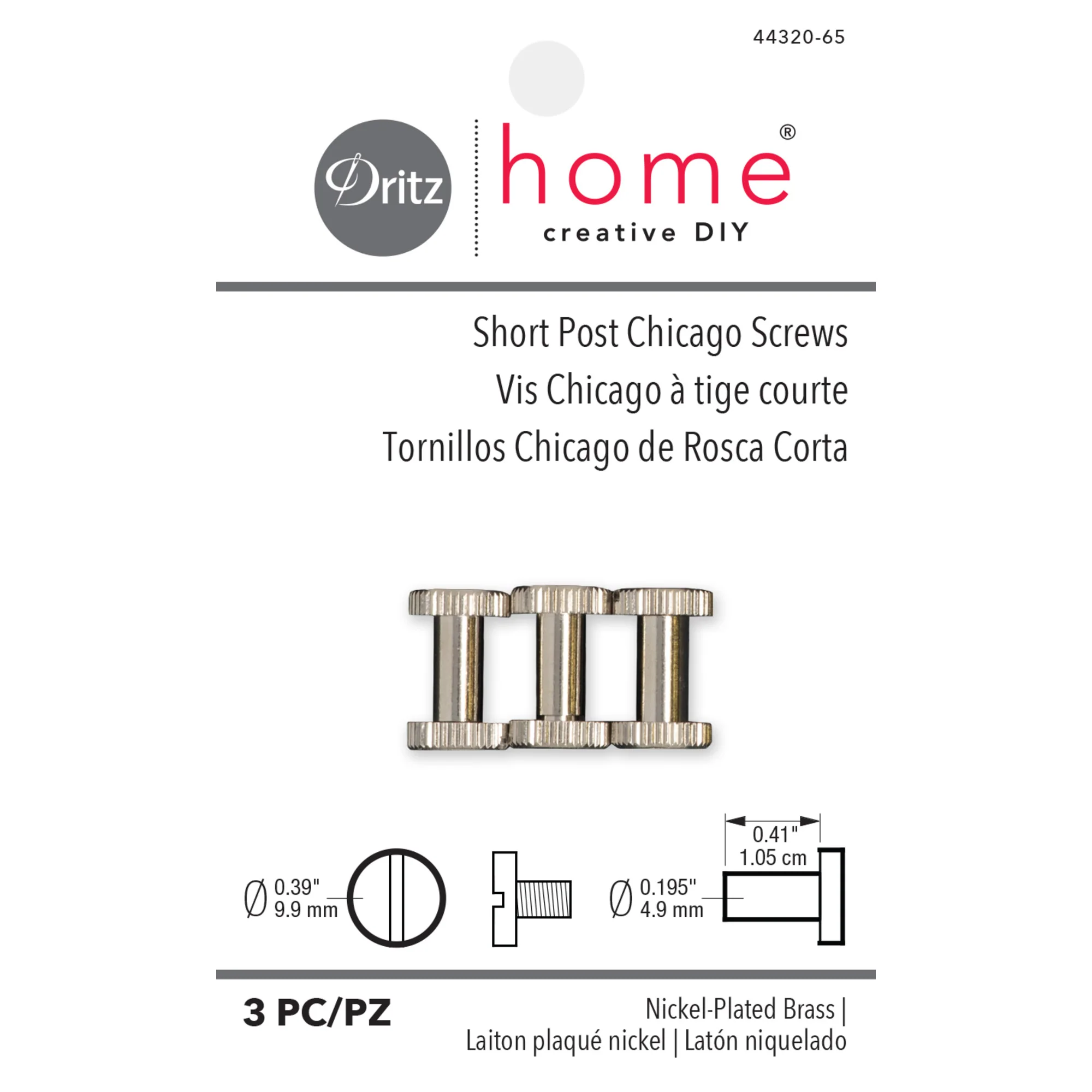 Short Post Chicago Screws, Nickel, 3 pc
