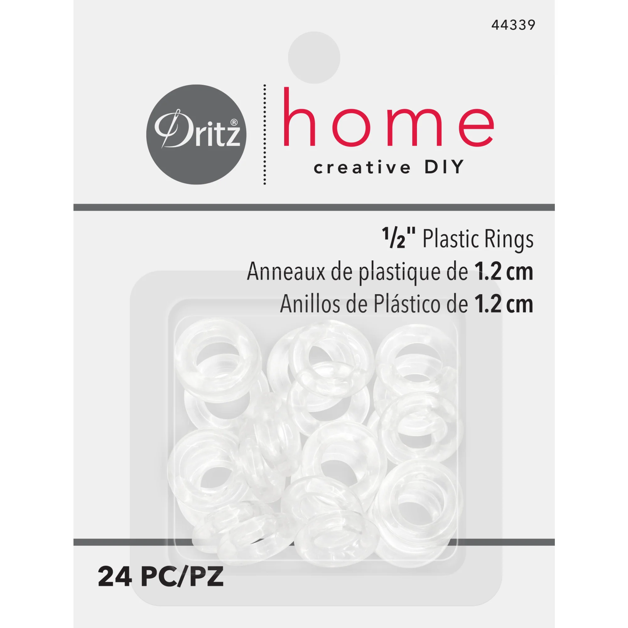 1/2" Plastic Rings, Clear, 24 pc