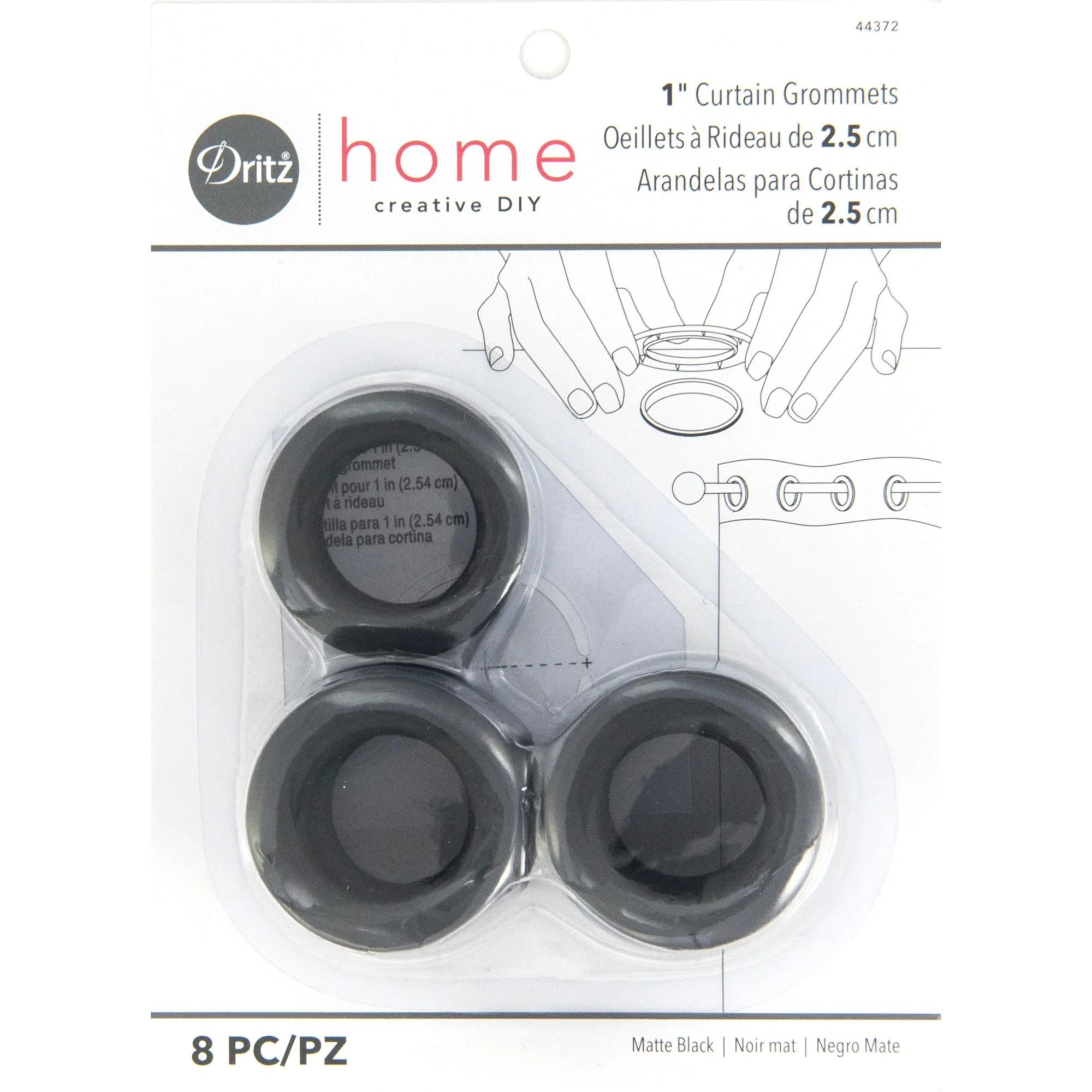 1" Curtain Grommets, Black, 8 Sets