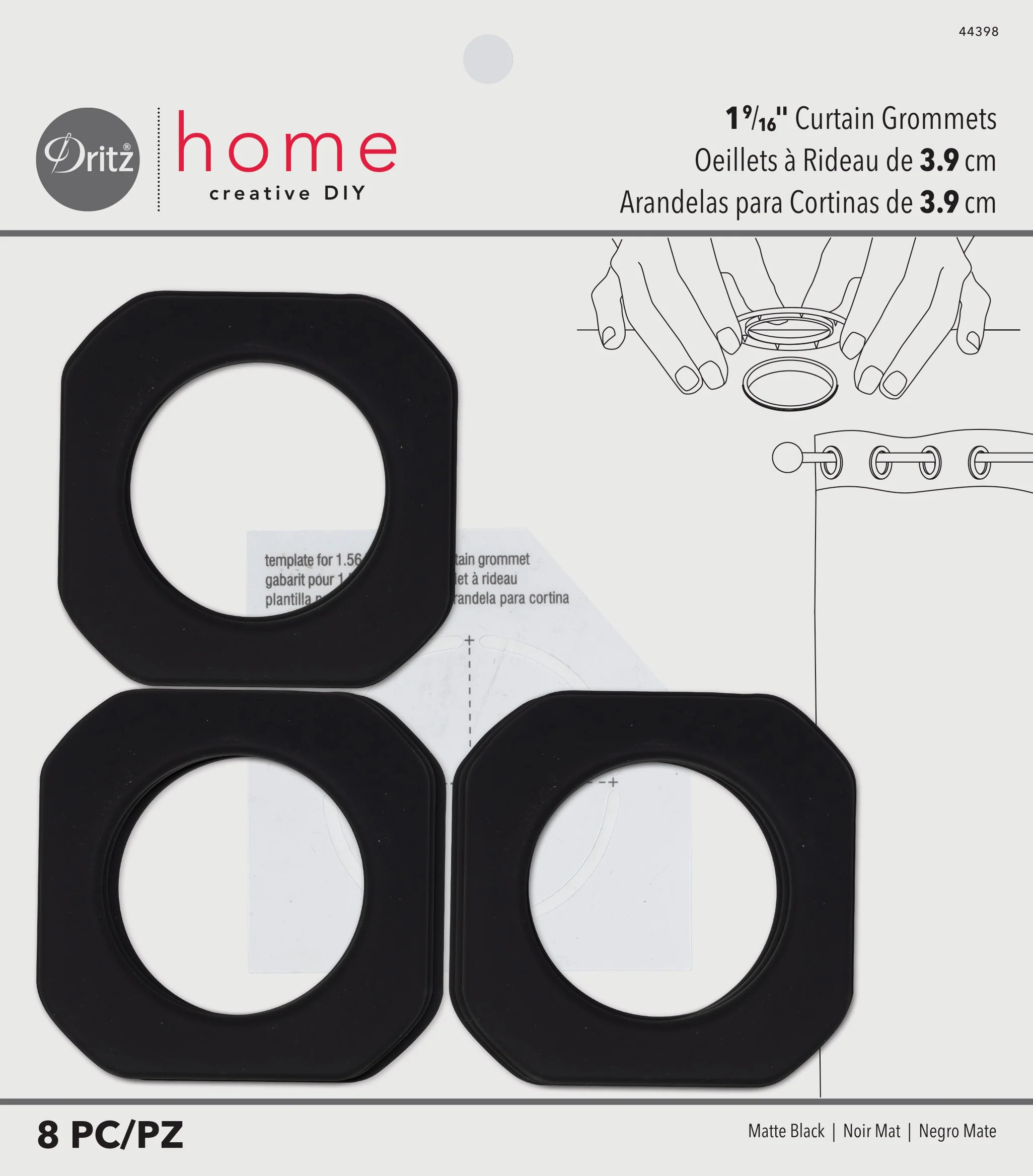 1-9/16" Square Curtain Grommets, Matte Black, 8 Sets