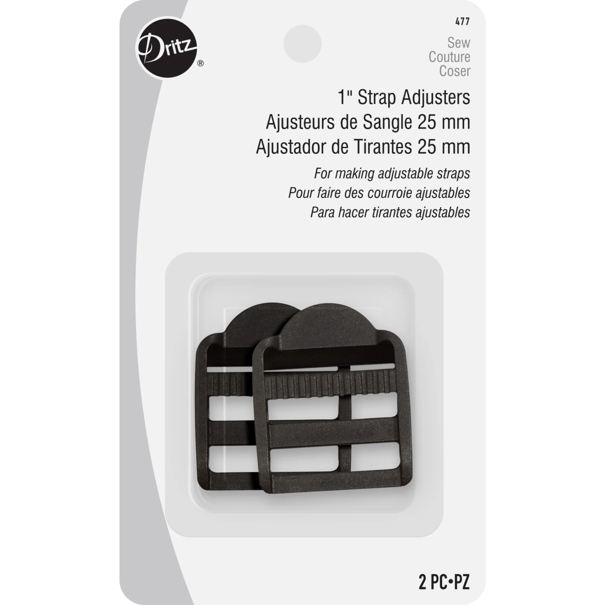 1" Strap Adjusters, Black, 2 pc