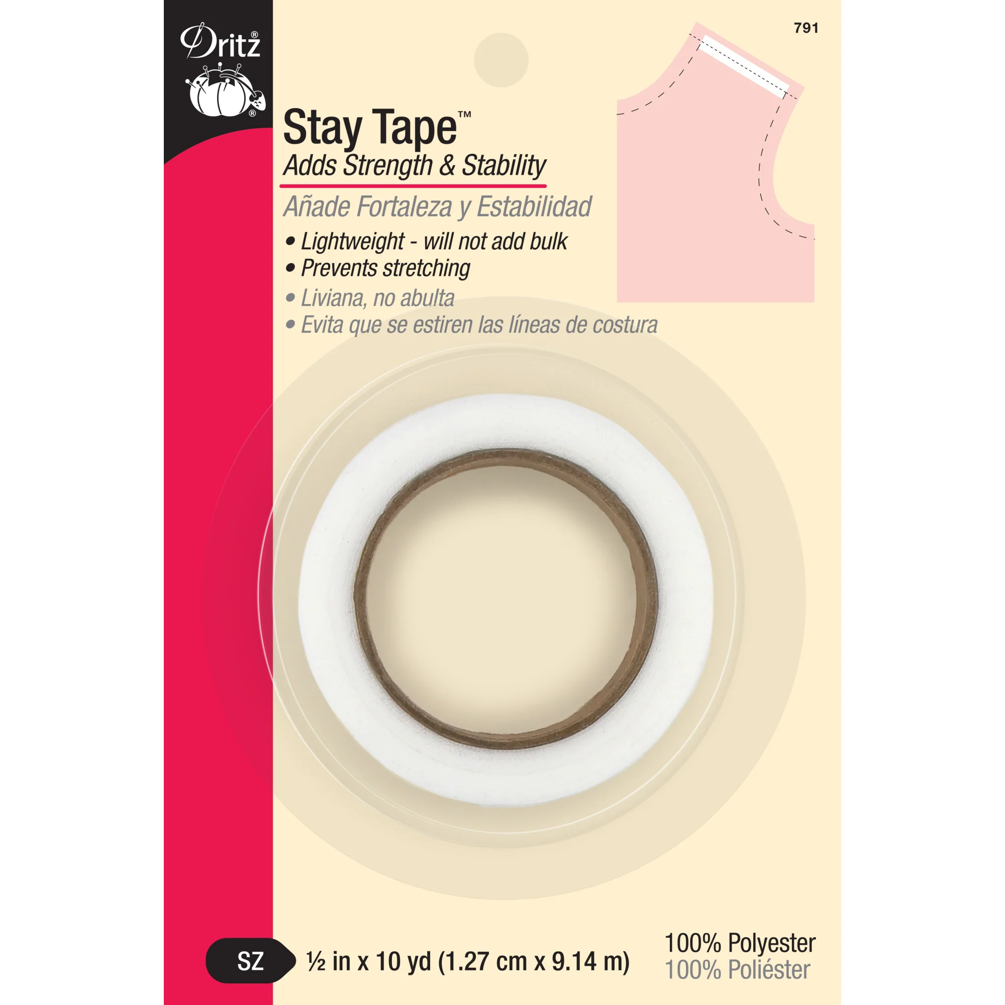 1/2" Stay Tape, Lightweight, White, 10 yd