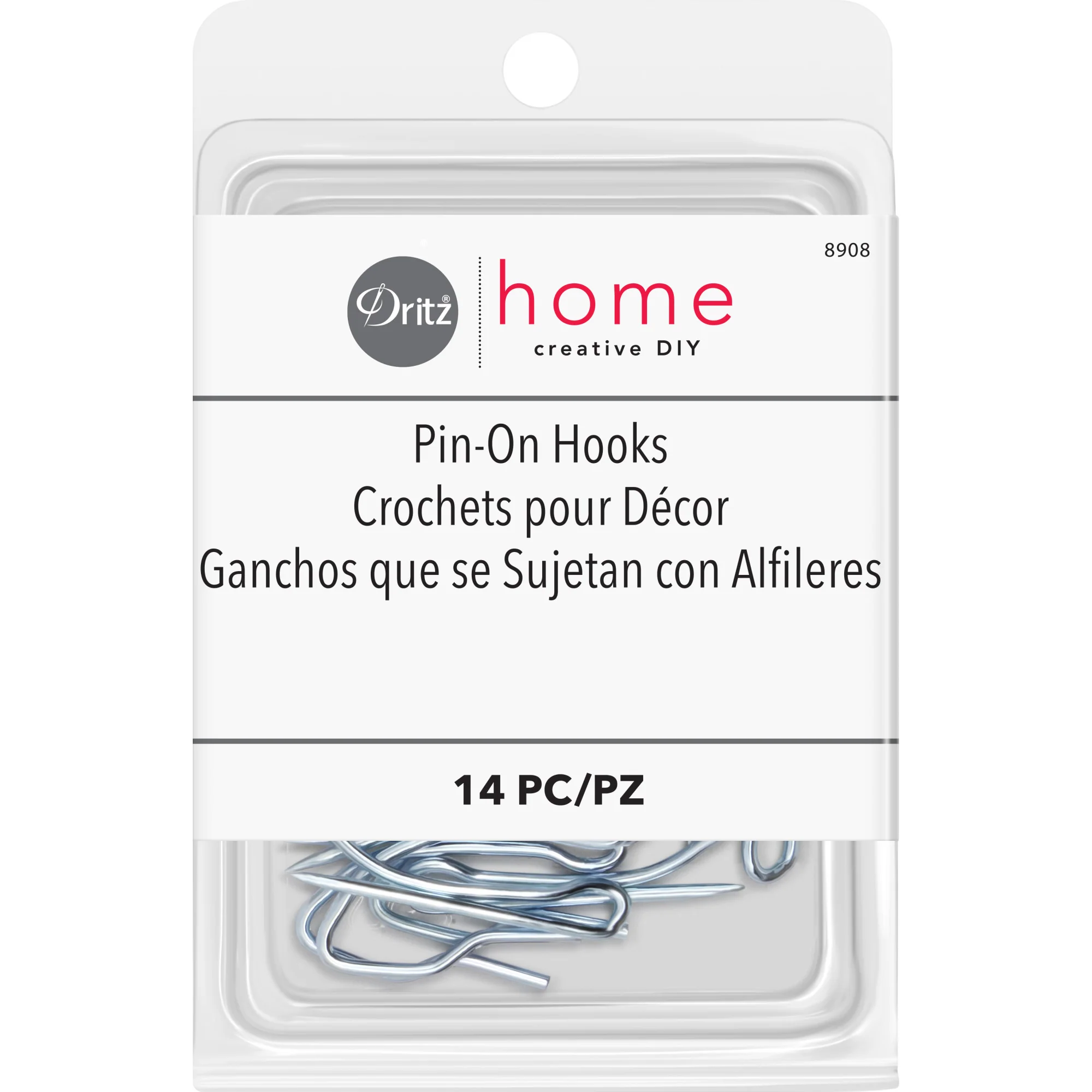 Pin-On Hooks, Silver, 14 pc