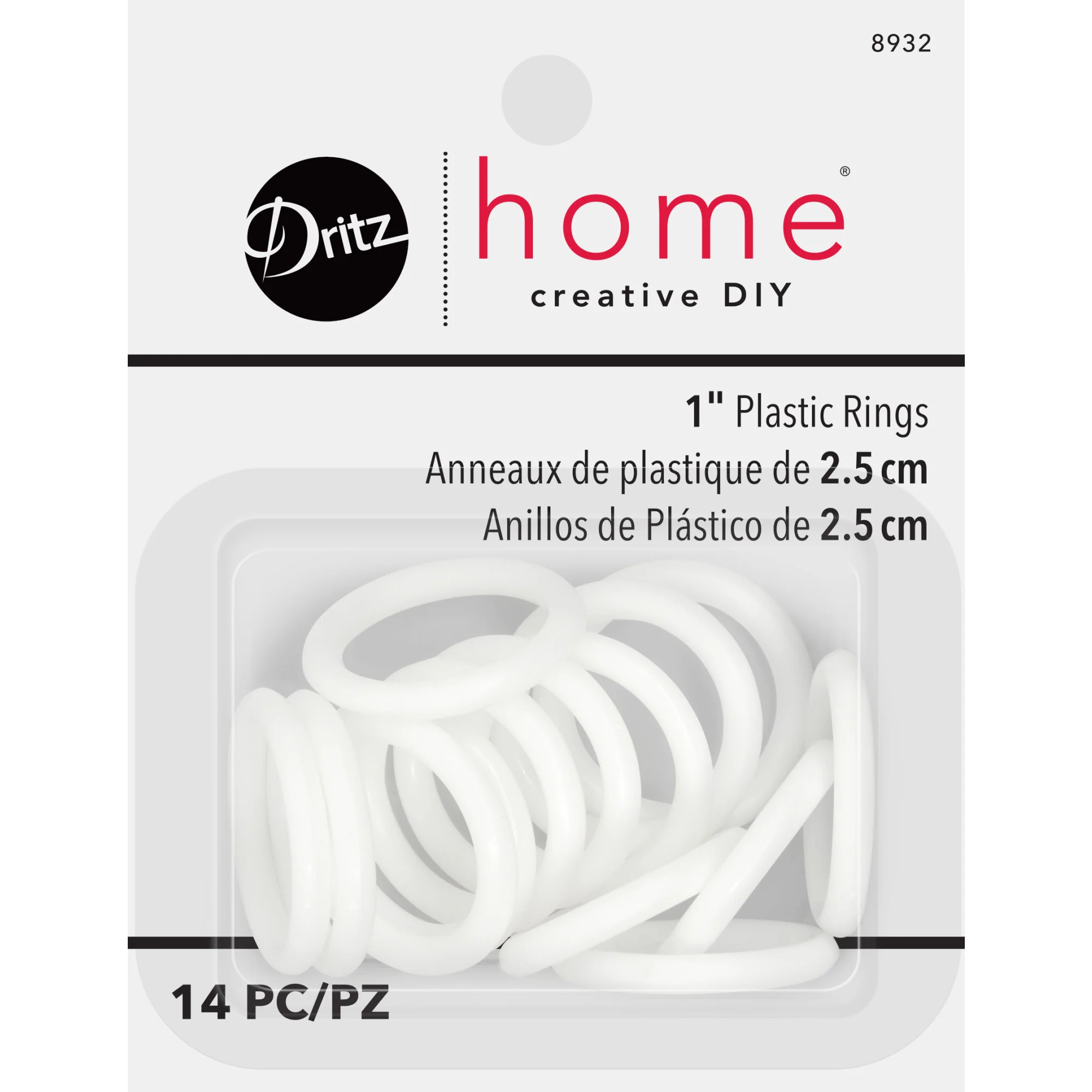 1" Plastic Rings, White, 14 pc